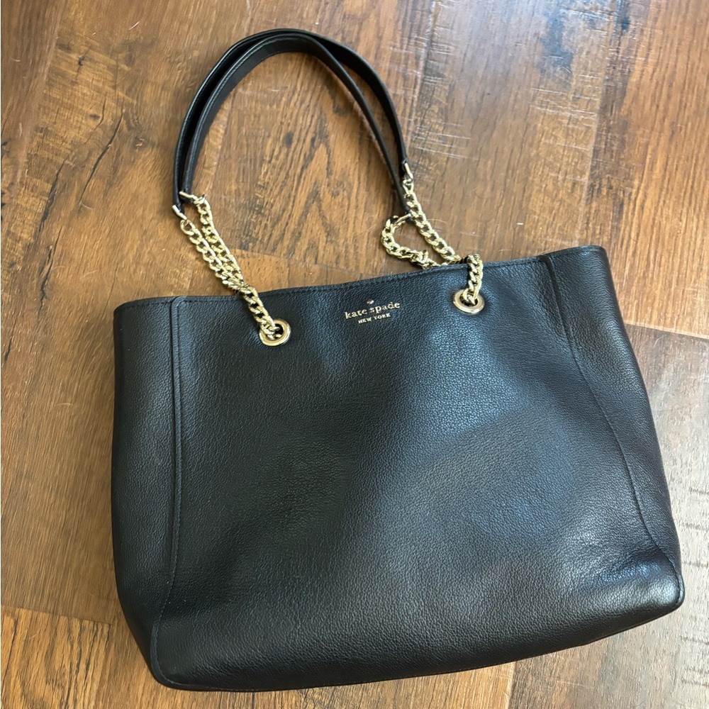 Kate Spade Black Leather Shoulder Bag with Gold Chain